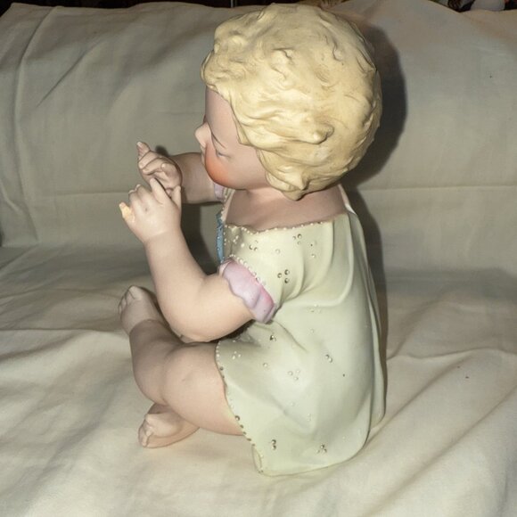Antique Bisque Flute Baby Statue Porcelain Conta Boehme 8x5” BROKEN PINKY FINGER - Picture 7 of 15